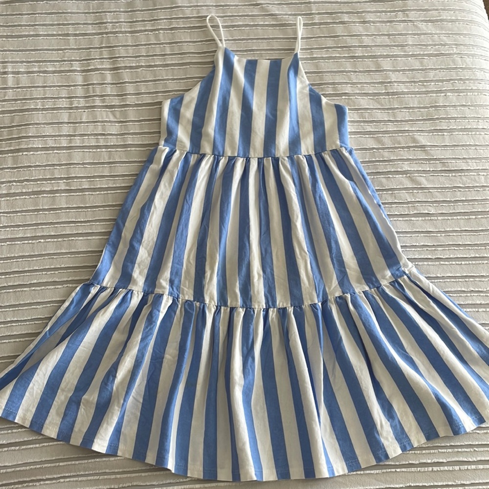 Zara spaghetti strap blue and white striped dress